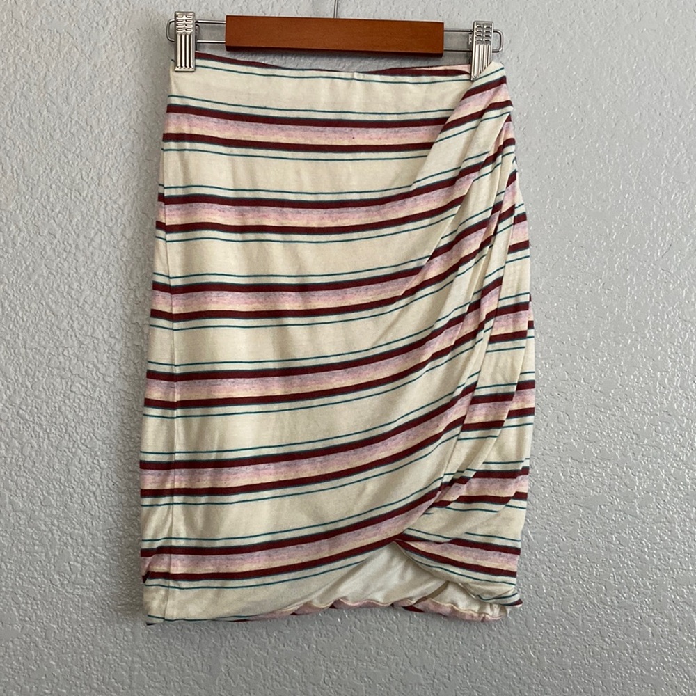 Free People White & Pink Stripe Bodycon Knit Skirt. Size X-Small
